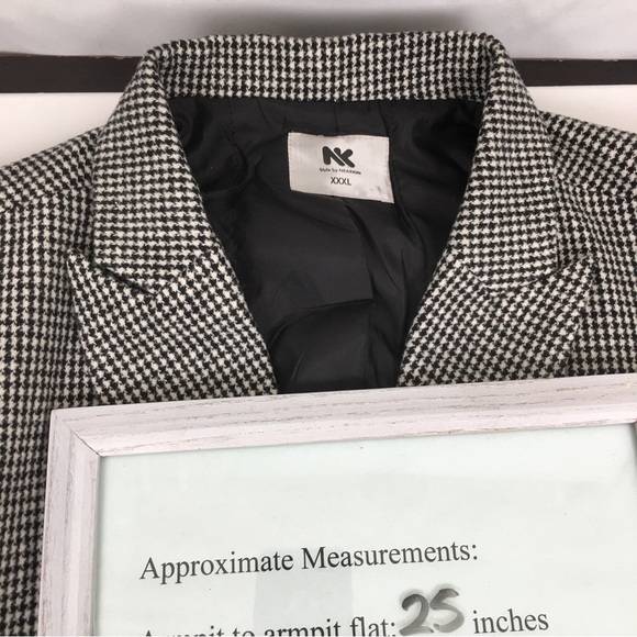 Women’s Houndstooth Wool Blend Coat Black White Double Breasted Size XXXL - Picture 9 of 13